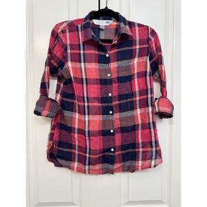 Old Navy | Tops | Women's Button Front Shirt Pink/Navy Plaid Size Medium